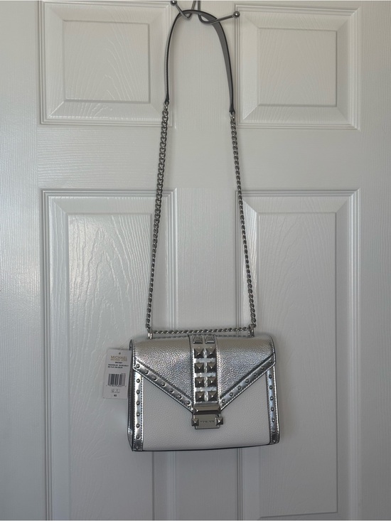 Michael Kors Handbags - NWT Michael Kors Whitney Silver Metallic Studded Chain Crossbody